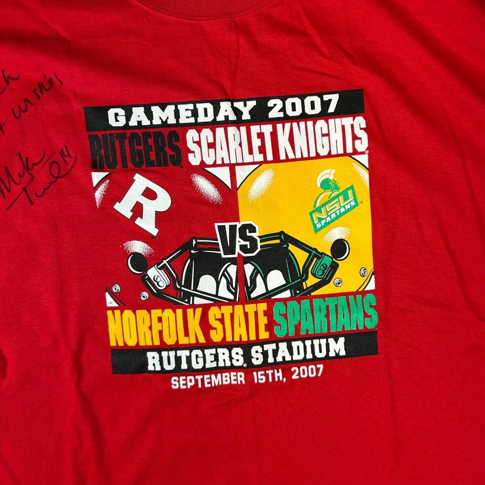 Champion Rutgers vs Norfolk State Gameday 2007 Signed T-Shirt Red XXL Mens - Picture 3 of 8
